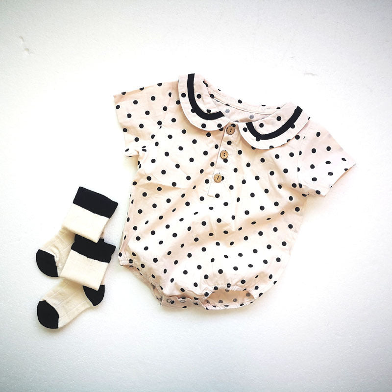 Baby Peter Pan Collar Bear Dot Short Sleeve Romper [mh0000701]