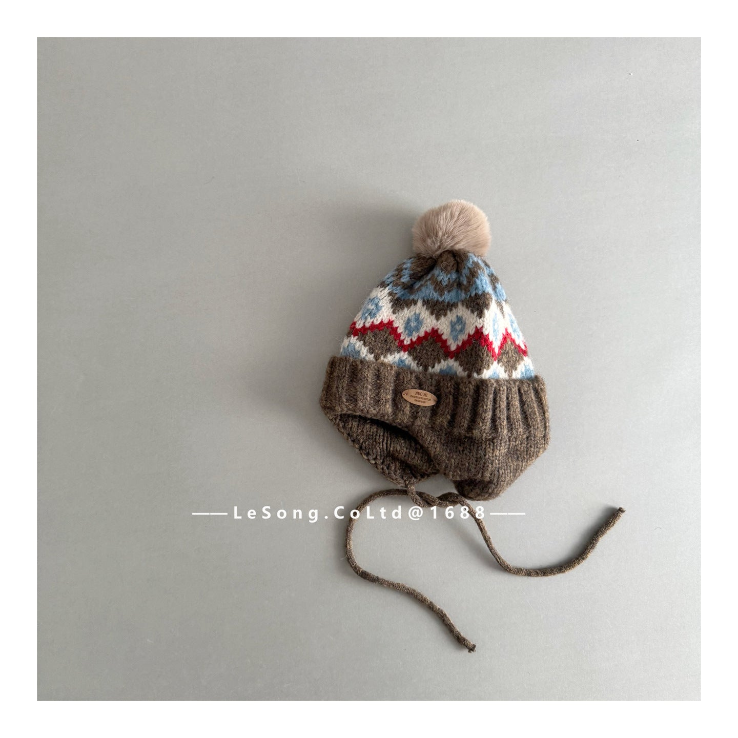 キッズ ニット帽 ノルディック柄 耳当て付き ボンボン 韓国風【mh0011593】