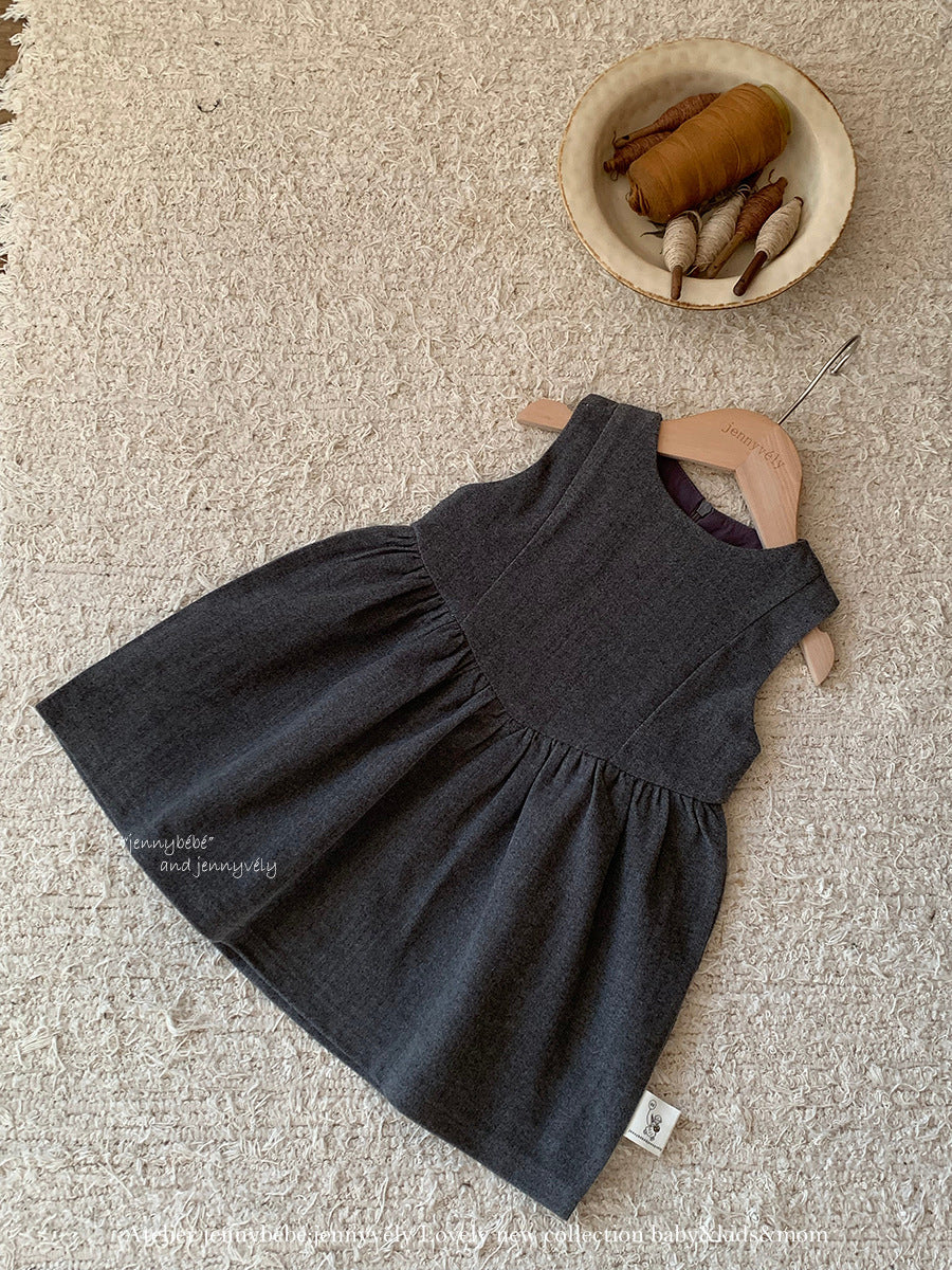 Camiseta de manga larga con cuello de volantes y vestido sin mangas para niña 【mh0014659】