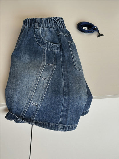 Embroidered Denim Shorts 英字刺繍 デニムハーフパンツ【mh0012958】