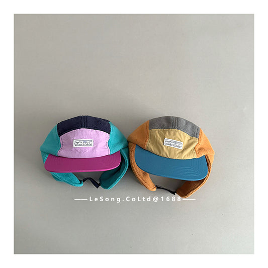 キッズ帽子 フリース カラーブロック 耳当て付き 野球帽【mh0011833】