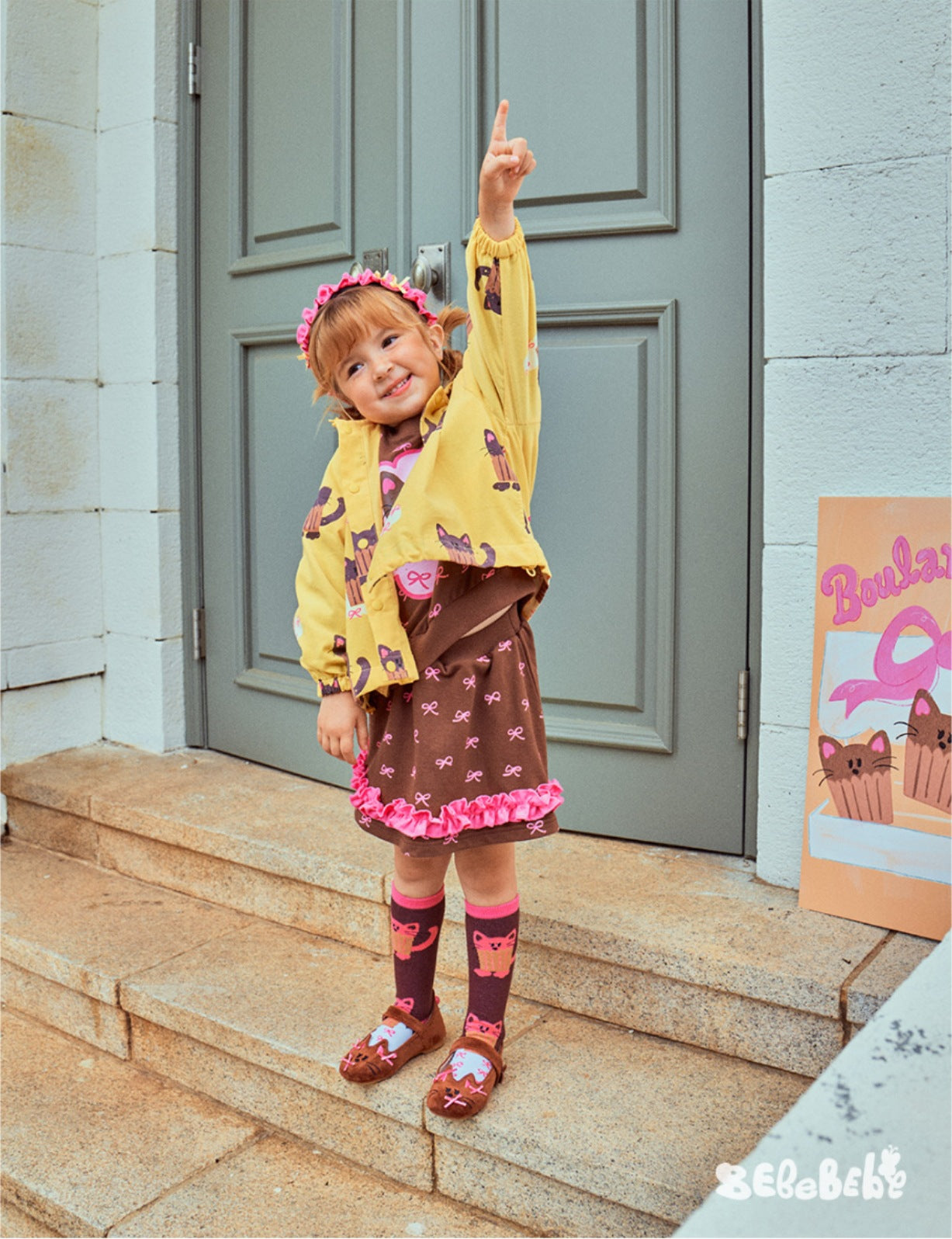 -ねこ柄ジップアップパーカー/フリルスウェットシャツ/フリルキュロットスカート/スカート付きパンツ【mh0010983】 - mamahalo shop - 長袖セットアップ -  べビー服 - 子供服 - 男の子 - 女の子