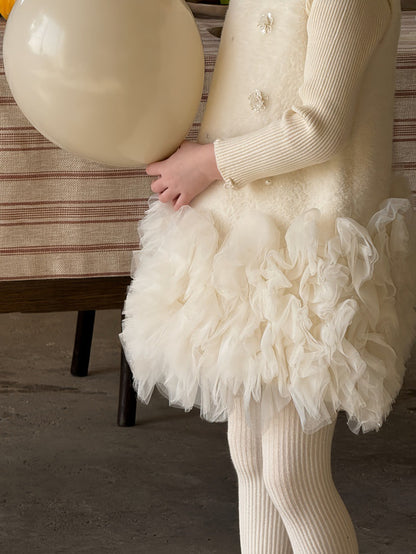 ノースリーブワンピース フリース ボリュームチュールスカート ビーズ刺繍【mh0011887】