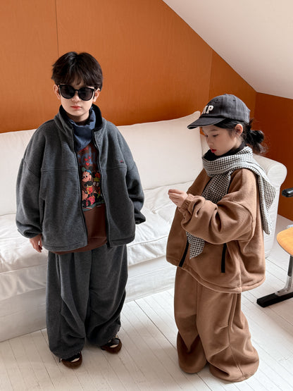 セットアップ キッズ 裏起毛 ボア 厚手 スタンドカラー オーバーサイズ ジップ【mh0011659】