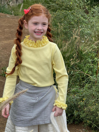 長袖Tシャツ ラッフルフリルカラー カットソー【mh0011761】