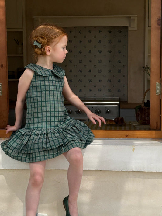 Plaid Sleeveless Doll Collar Dress チェック ノースリーブワンピース【mh0013245】