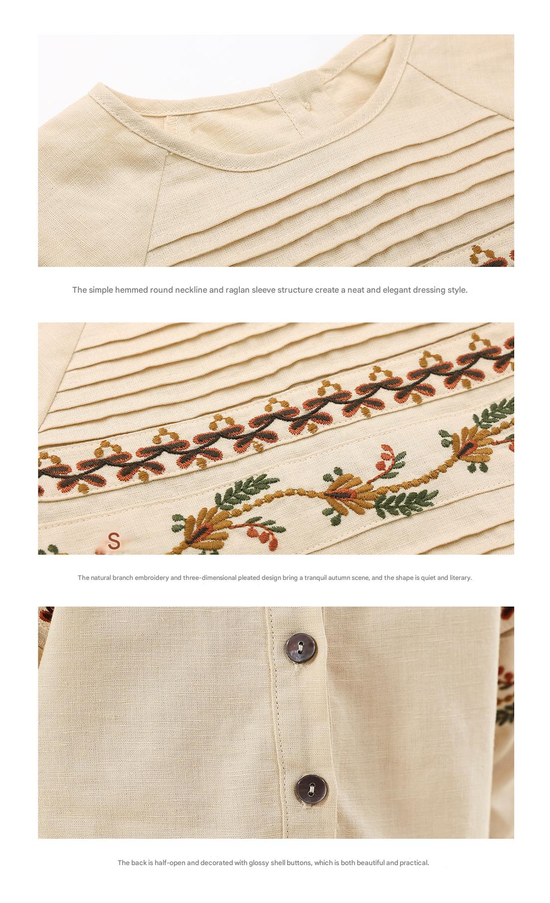 -長袖ワンピース 麻混素材 刺繍 ボヘミアン ギャザー フレア 森ガール【mh0011303】 - mamahalo shop - 長袖ワンピース -  べビー服 - 子供服 - 男の子 - 女の子