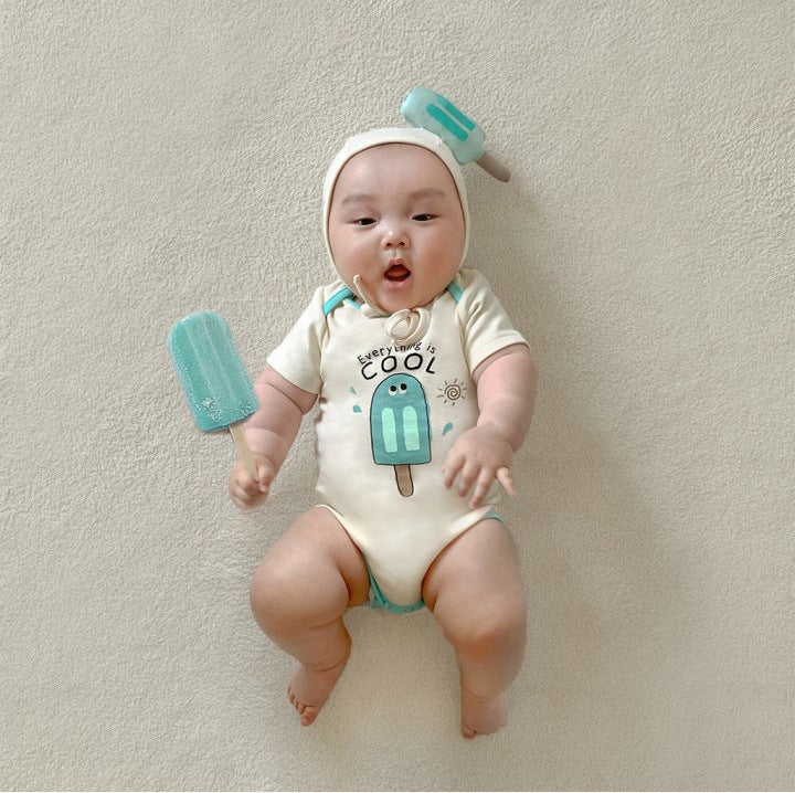 Popsicle Printed Bonnet Short Sleeve Romper アイスクリーム 半袖ロンパース【mh0013375】
