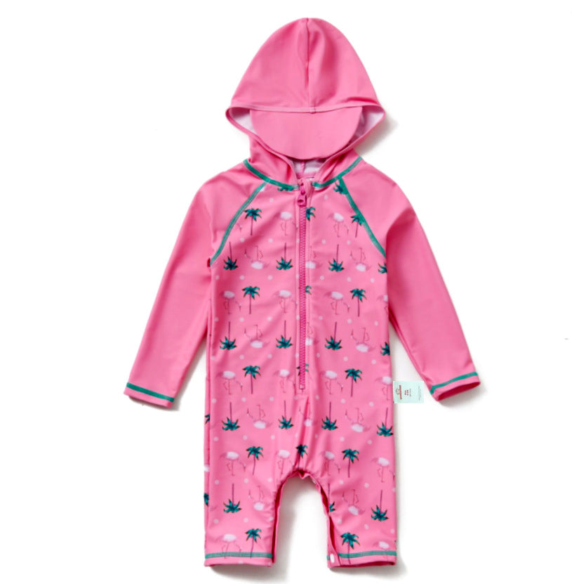 One-piece Hooded Sun-protection Swimsuit プリント フード付き長袖水着【mh0013318】