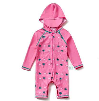 One-piece Hooded Sun-protection Swimsuit プリント フード付き長袖水着【mh0013318】