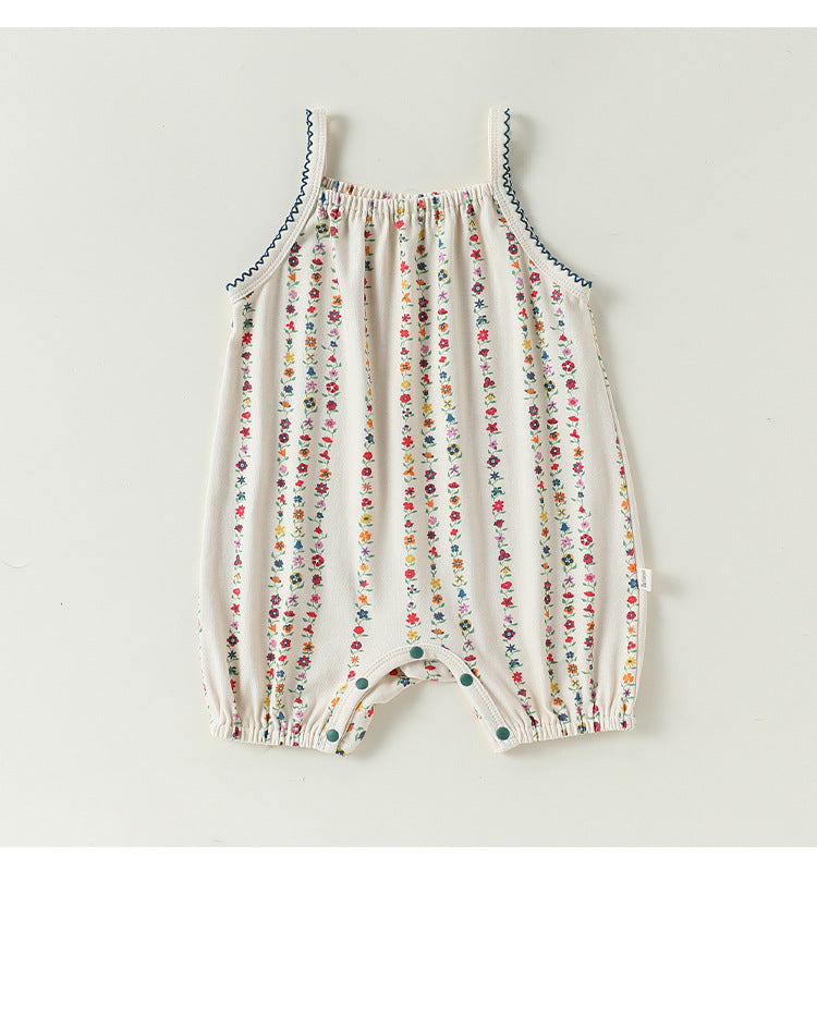 Floral Vertical Stripe Strappy Romper キャミソールロンパース【mh0013496】