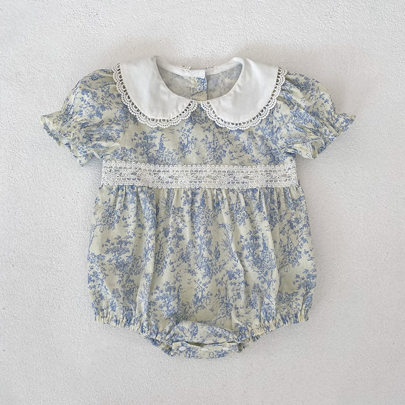 Floral Lace Collar Romper Dress パフスリーブ ロンパース 半袖ワンピース【mh0013164】