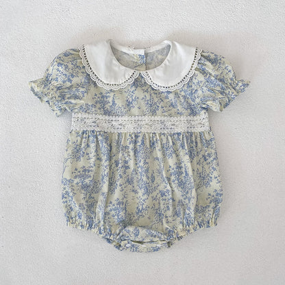 Floral Lace Collar Romper Dress パフスリーブ ロンパース 半袖ワンピース【mh0013164】