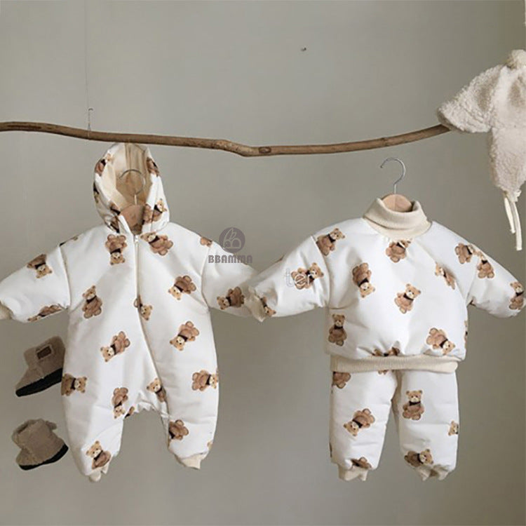 Bear Print Padded Top & Pants Set クマ柄 中綿トップス パンツセット【mh0012640】