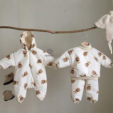 Bear Print Padded Top & Pants Set クマ柄 中綿トップス パンツセット【mh0012640】
