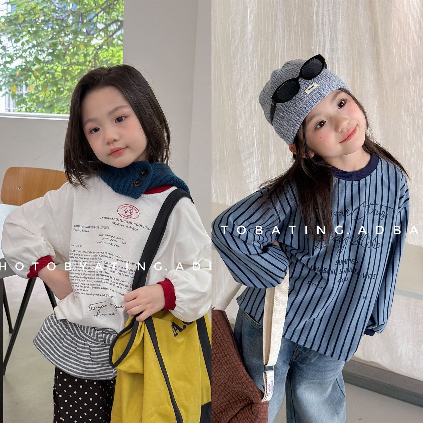 Kids' Color-Blocked Ringer Loose-Fit Letter-Printed Striped Long-Sleeved T-Shirt [mh0014062]