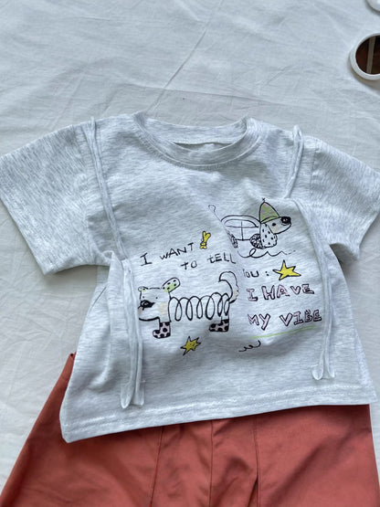 Doodle Art Cotton Shorts Set 犬イラスト 半袖Tシャツ セット【mh0012908】