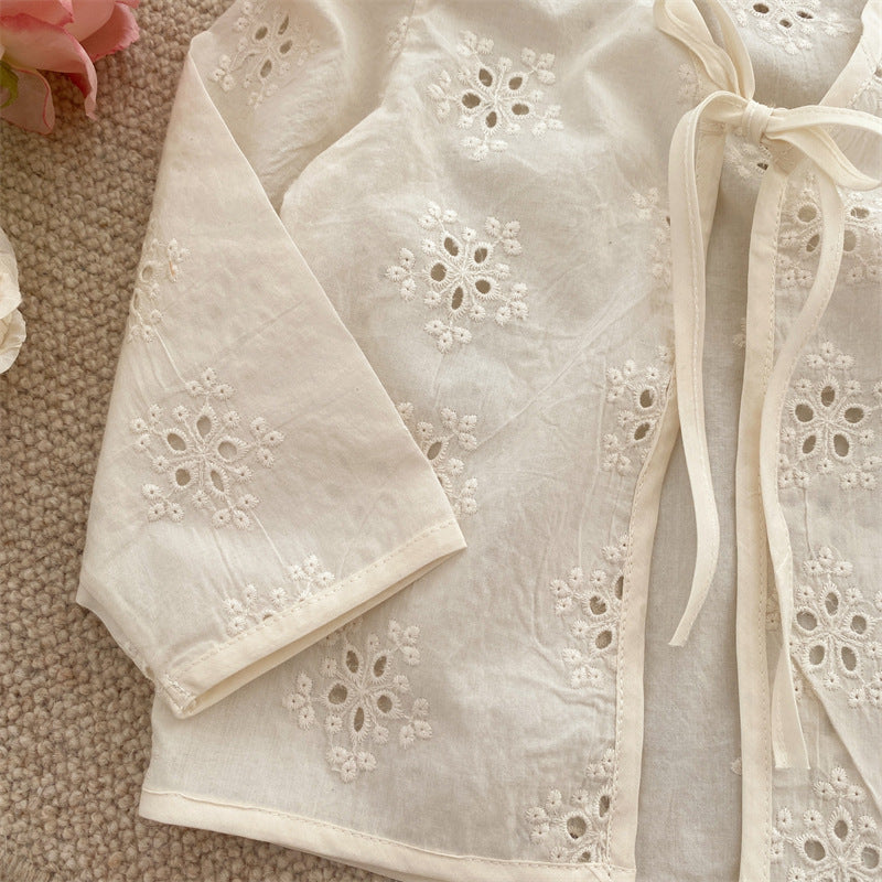 Baby/Kids Flower Embroidery Lace Long-Sleeve Collarless Cardigan [mh0001791]