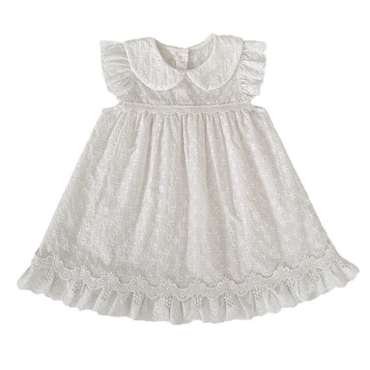 Lace Trim Doll Collar Romper Dress ラッフル ロンパース ミモレ丈ワンピース【mh0013160】