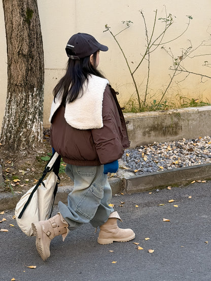 Padded blouson jacket with fleece lining and hood, featuring large lapels [mh0011864]