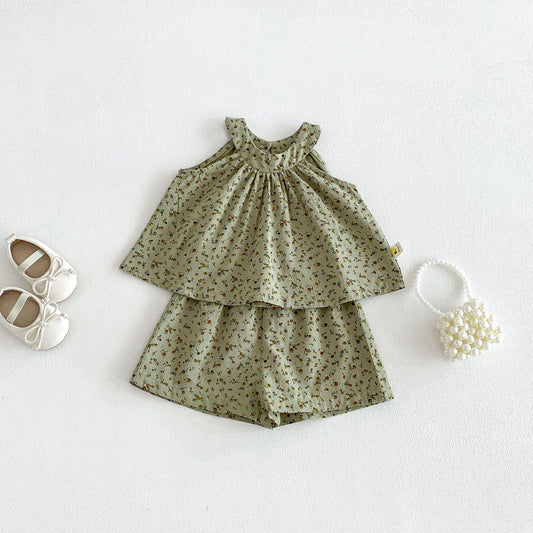 Floral Lace Set フラワー ノースリーブチュニック ショートパンツ セット【mh0013423】