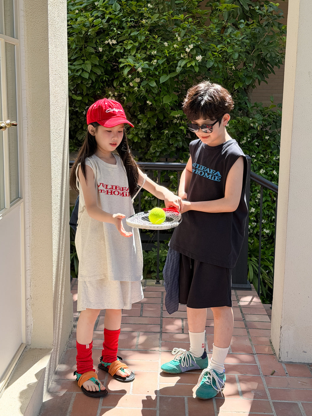 Sporty Lettering Sleeveless Shorts Set ロゴ ノースリーブTシャツ ハーフパンツ セット【mh0013535】