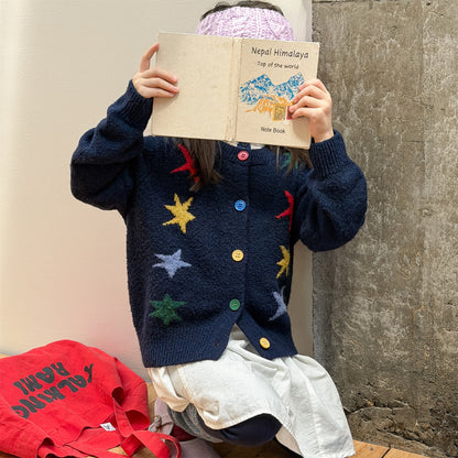 ニットカーディガン 厚手 カラフルスター 星 セーター【mh0011921】