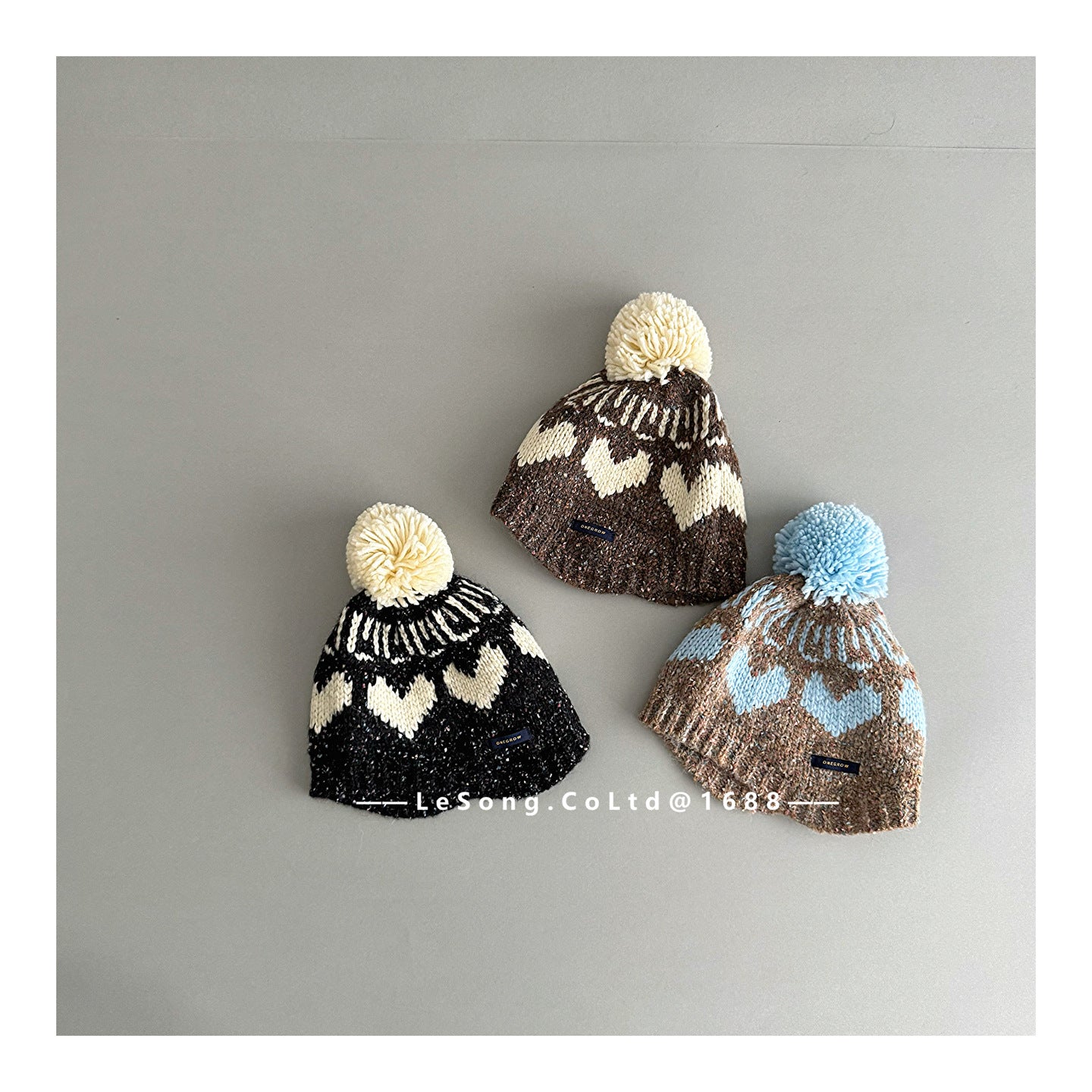 キッズ帽子 ニット ハート ぽんぽん ビーニー ニットキャップ【mh0011838】