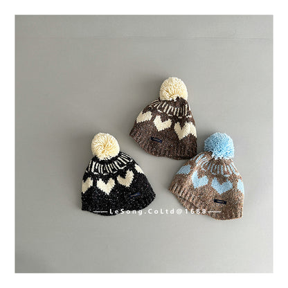 キッズ帽子 ニット ハート ぽんぽん ビーニー ニットキャップ【mh0011838】