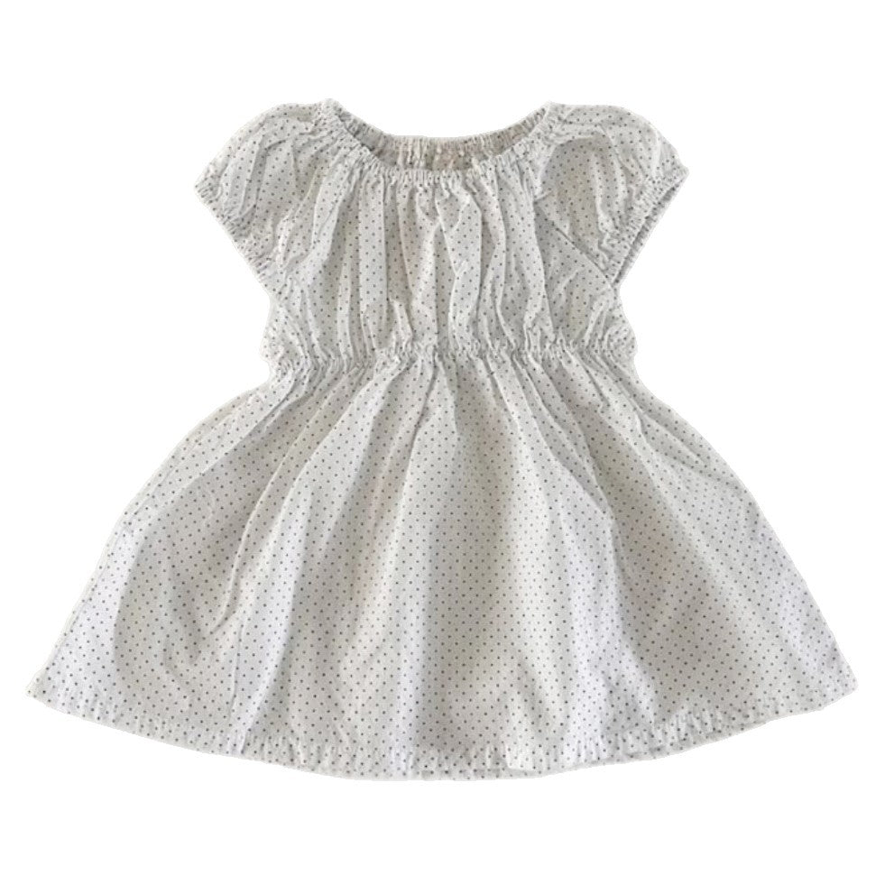 Vestido de lunares con cintura fruncida y mangas abullonadas [mh0013217]