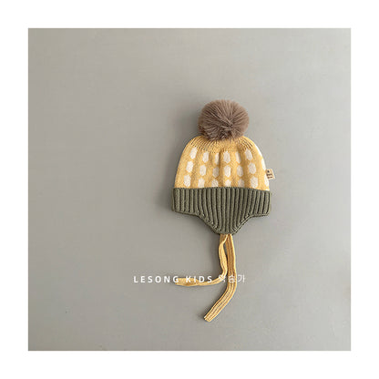 キッズ帽子 ニットキャップ 耳あてぽんぽん付き カラフル 防寒【mh0011794】
