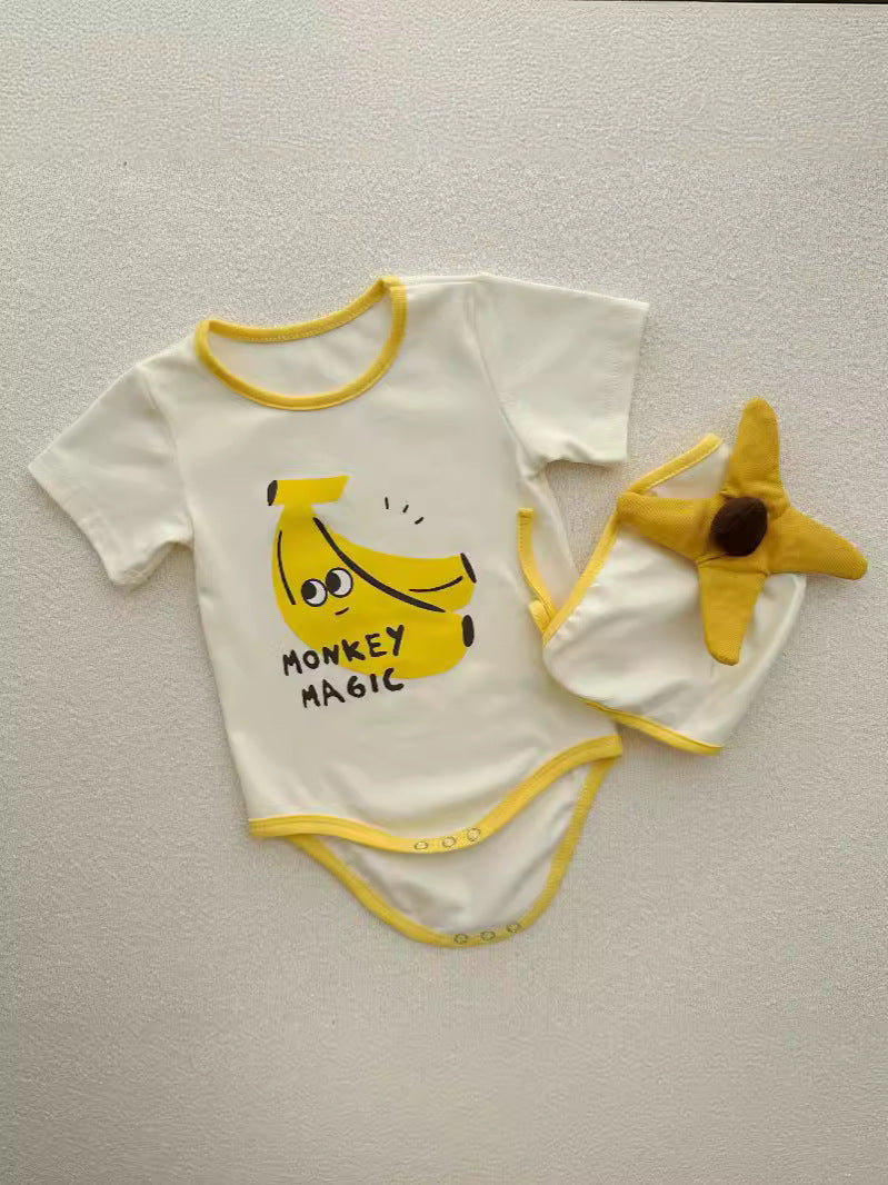 Banana Costume Short-Sleeve Romper With Hat Set バナナ 半袖ロンパース コスチューム【mh0013357】