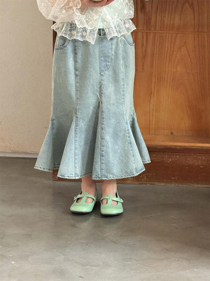Vintage Wash Denim Skirt Tulip Long Skirt [mh0012882]