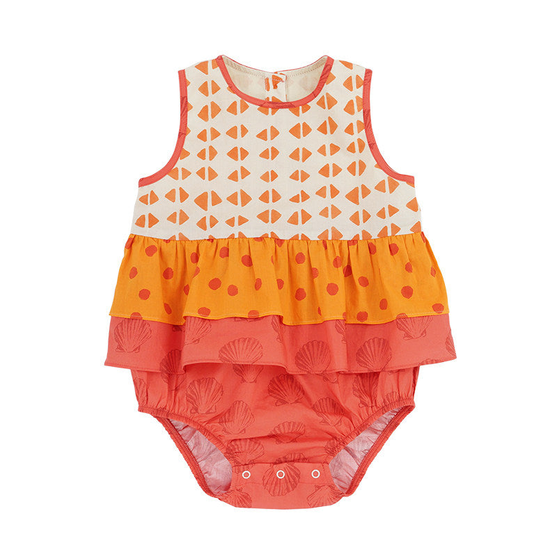 Sleeveless Ruffled Romper Dress 幾何学模様 ノースリーブロンパース【mh0013210】