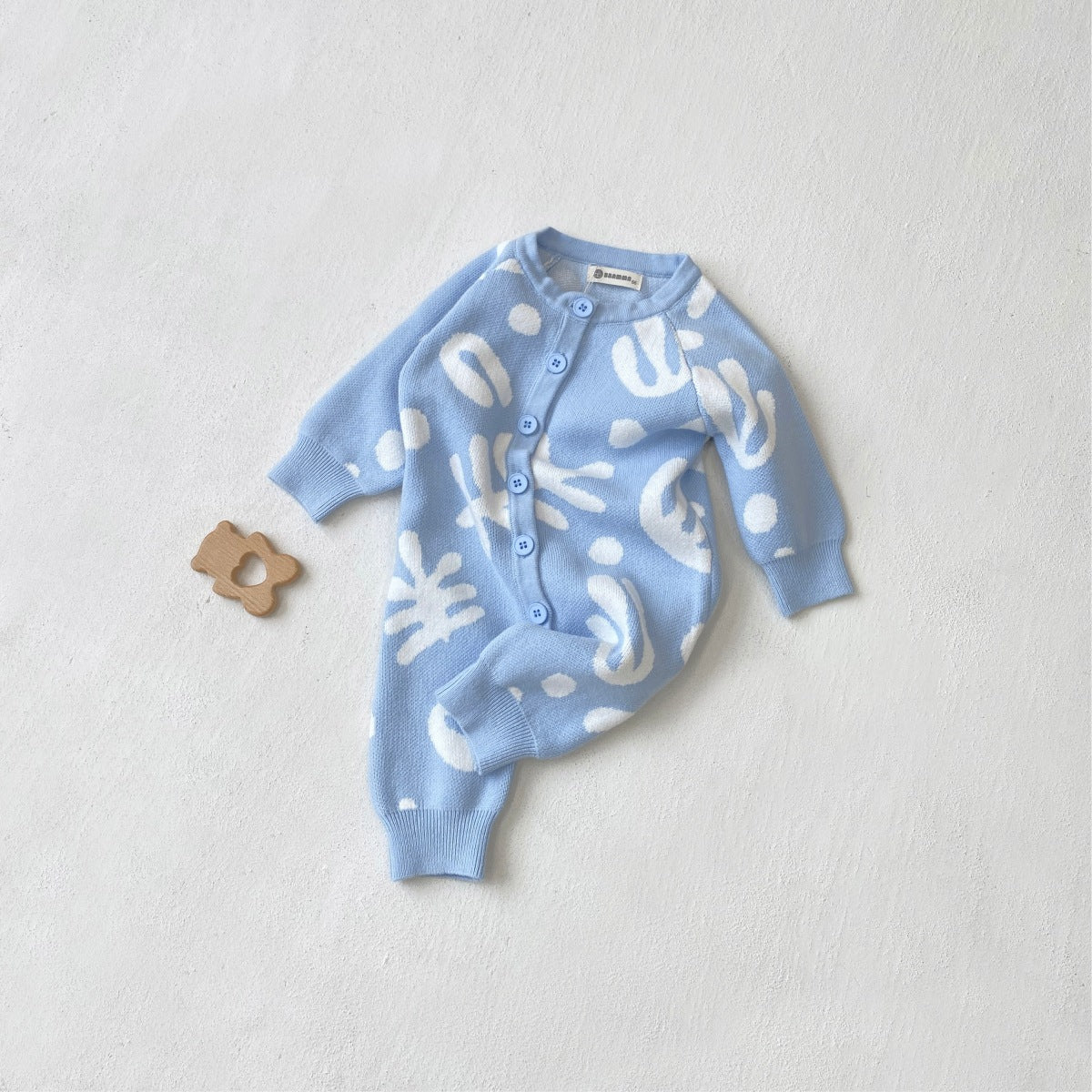 長袖ニットロンパース 幾何学模様 ジャカードニット ジャンプスーツ【mh0011855】