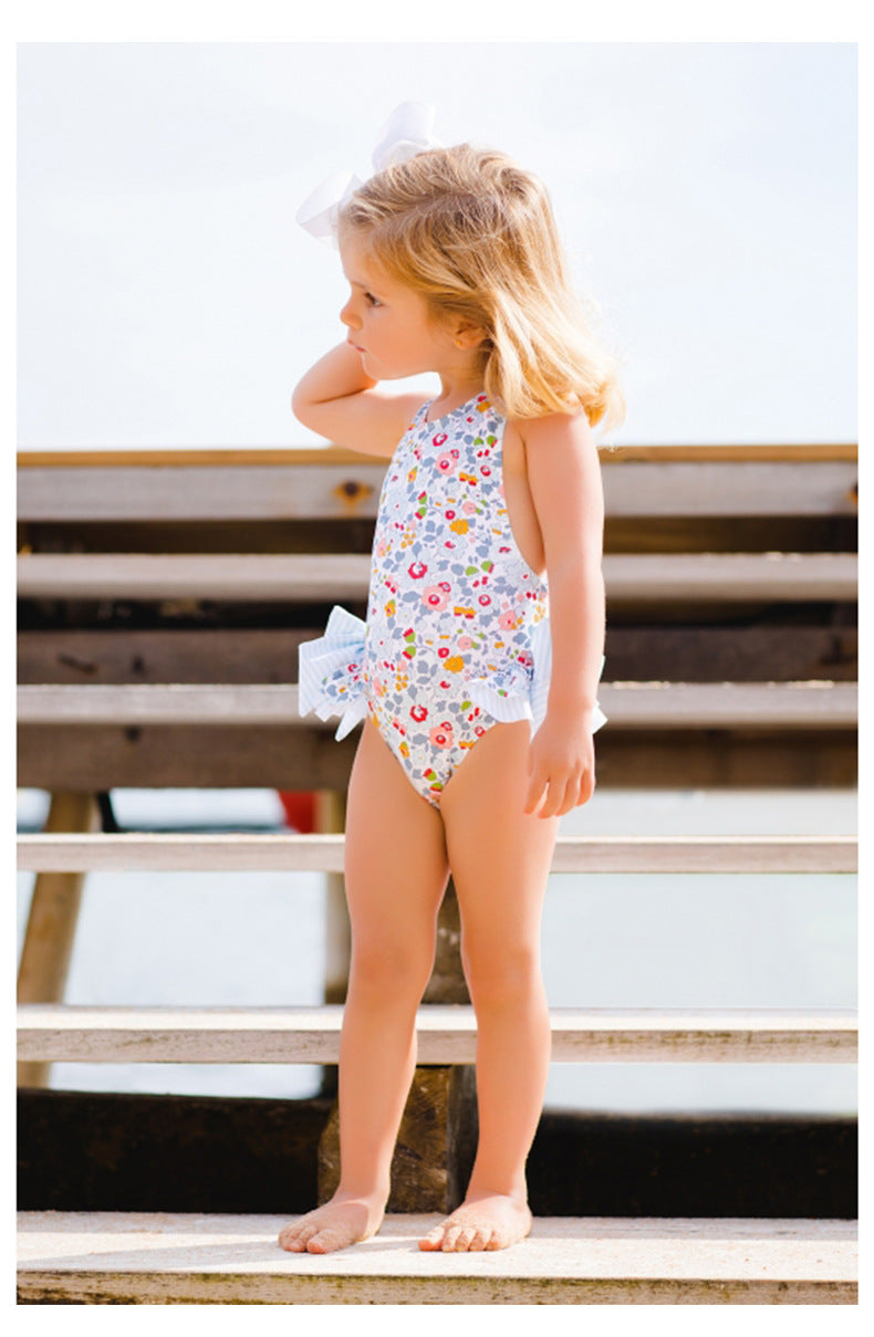 -キッズ水着 ガールズワンピース/セパレートビキニ フラワー花柄プリント リボン スイムウェア【mh0005933】 - mamahalo shop - ベビー用水着 -  べビー服 - 子供服 - 男の子 - 女の子