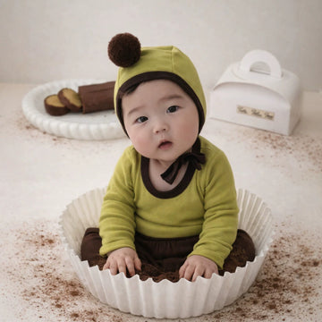 Ribbon Pom-Pom Beanie Leggings Set バイカラー 長袖Tシャツ ロングパンツ 帽子【mh0013611】