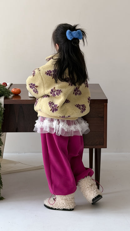 フリースジップアップジャケット フラワー花柄 襟付き【mh0011871】