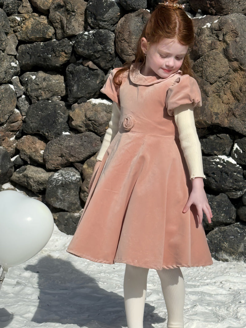 半袖パフスリーブワンピース レトロ クラッシック 発表会 ドレス【mh0011892】