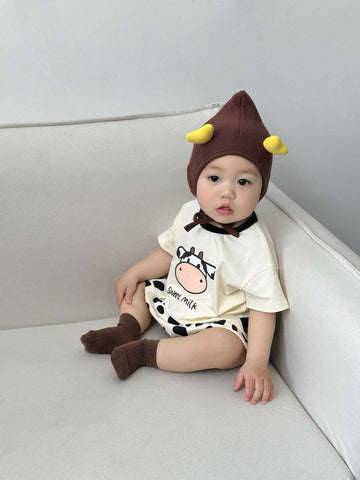 Short-Sleeve Cow Pattern Shorts Set 牛 半袖Tシャツ ショートパンツ セット【mh0013369】 TOMMY'S GIFTS 半袖セットアップ