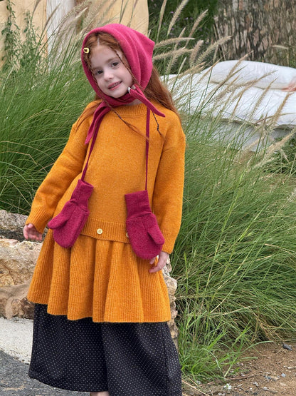 長袖セーターワンピース プルオーバー フリル裾 ドッキング バイカラー ニット【mh0011741】