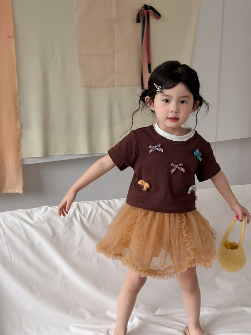 Multi-Bow Layered Neck T-Shirt リボンモチーフ 半袖Tシャツ【mh0013115】