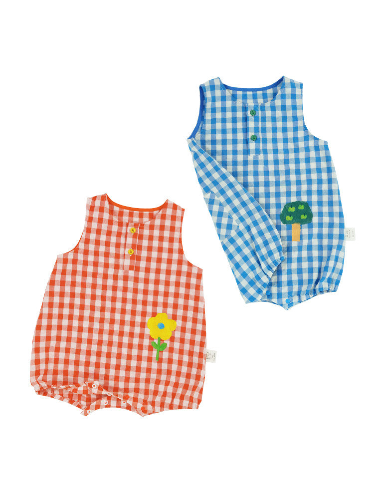 Gingham Sleeveless Jumpsuit Romper チェック ノースリーブロンパース【mh0013216】