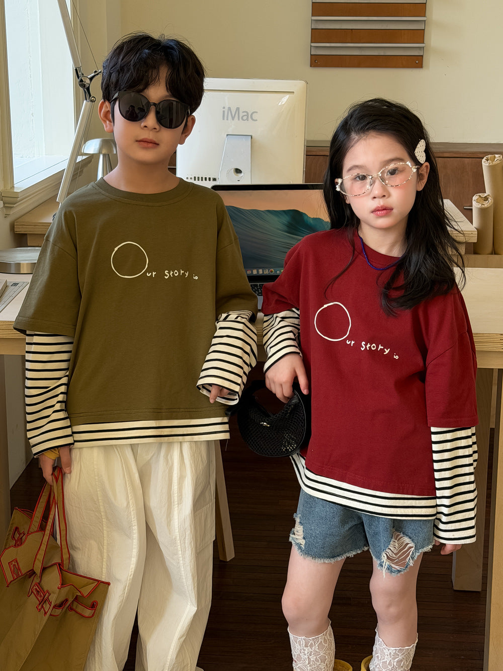 Layered Striped Long Sleeve T-shirt レイヤード ボーダー 長袖Tシャツ【mh0012517】