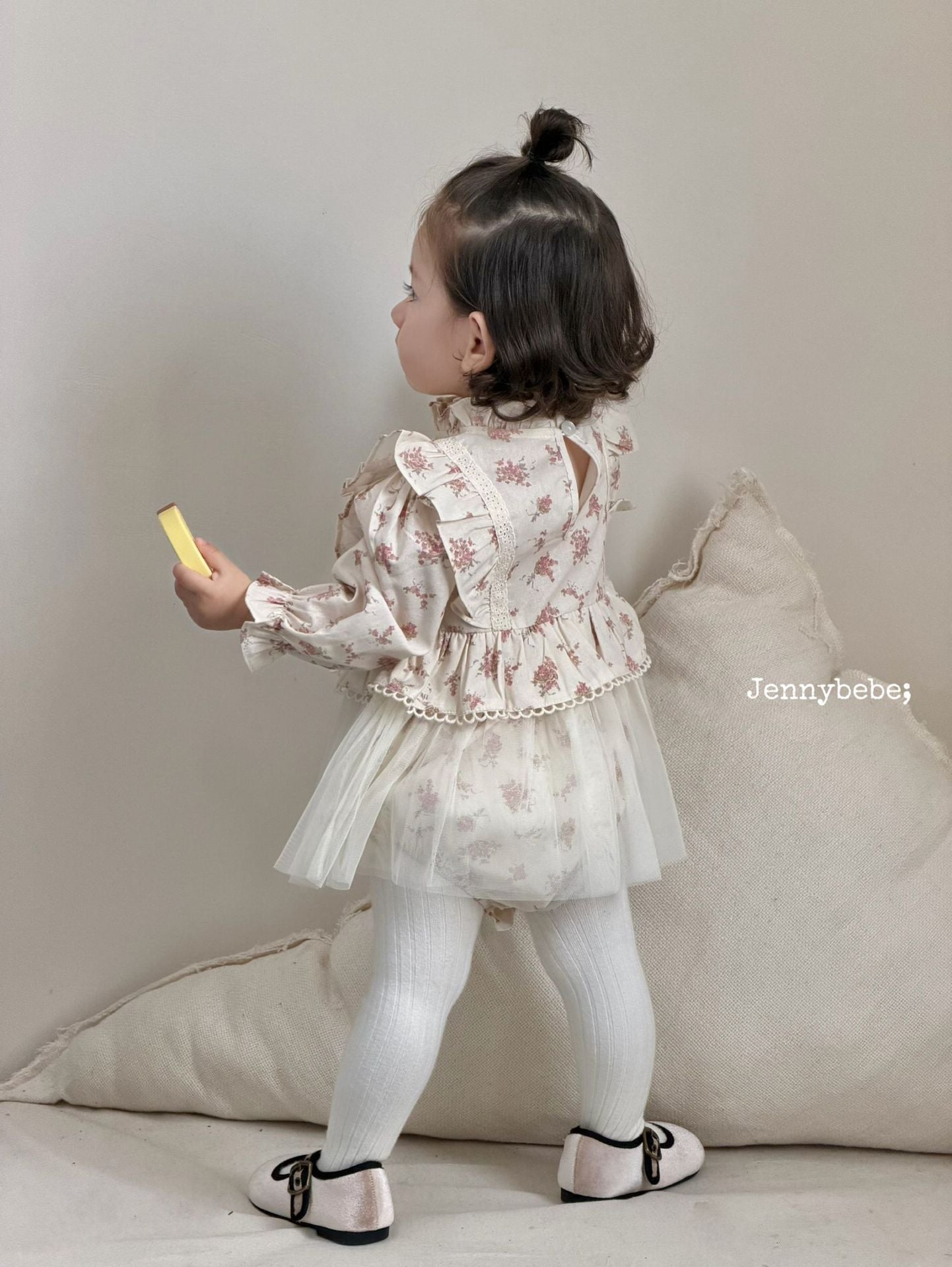Baby Floral Frill Collar Long Sleeve Mesh Tulle Dress Romper [mh0013891]