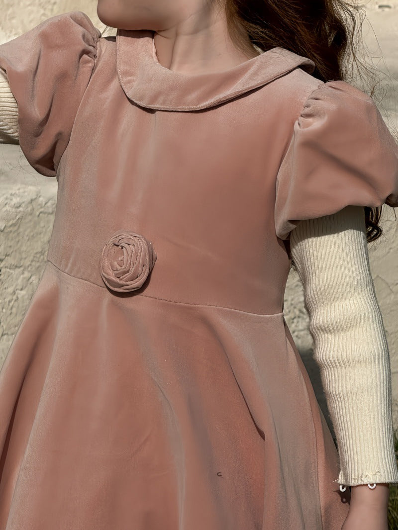 半袖パフスリーブワンピース レトロ クラッシック 発表会 ドレス【mh0011892】