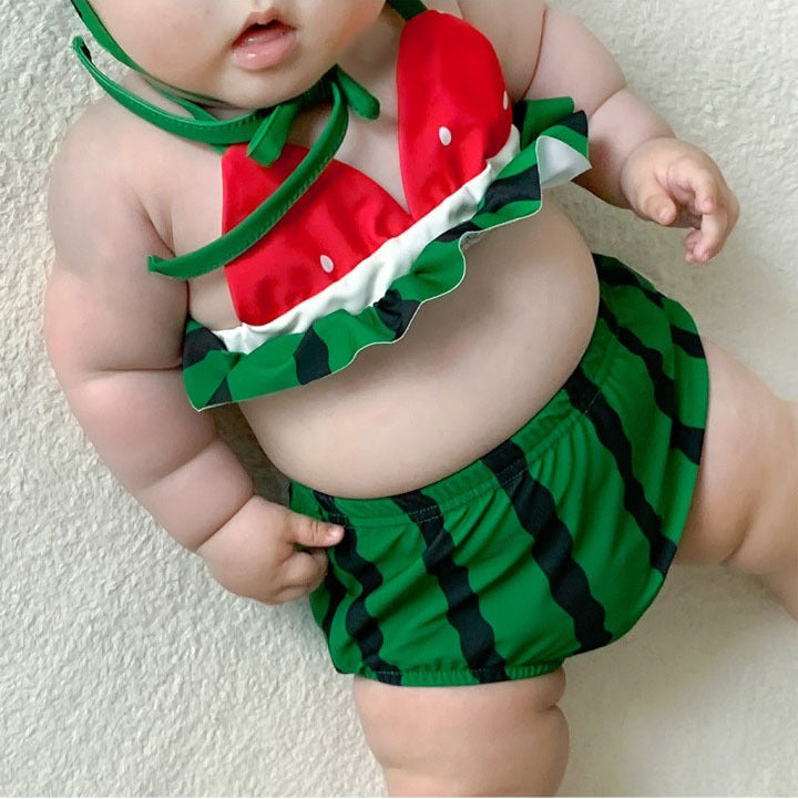 Watermelon-Shaped Bikini Three-Piece Set スイカ ベビー ビキニセット【mh0013376】
