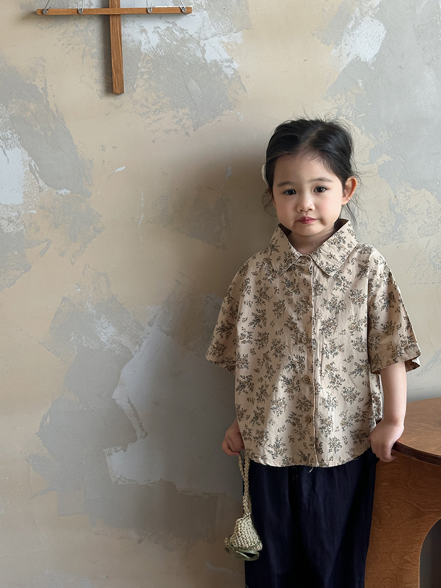 Floral Drop Shoulder Cotton Shirt フラワー 半袖シャツ【mh0013470】