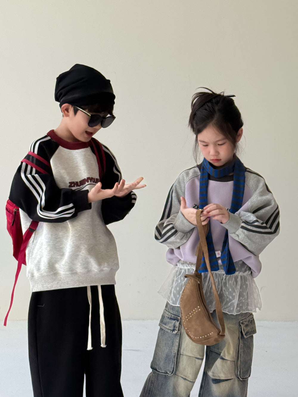 -アメリカンカラーブロック長袖スウェット アルファベットロゴ入りゆったりプルオーバー【mh0010764】 - mamahalo shop - トレーナー・フーディ -  べビー服 - 子供服 - 男の子 - 女の子