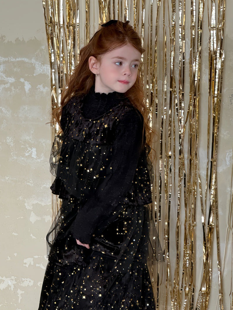 ノースリーブワンピース 星スタースパンコール メッシュドレス【mh0011891】